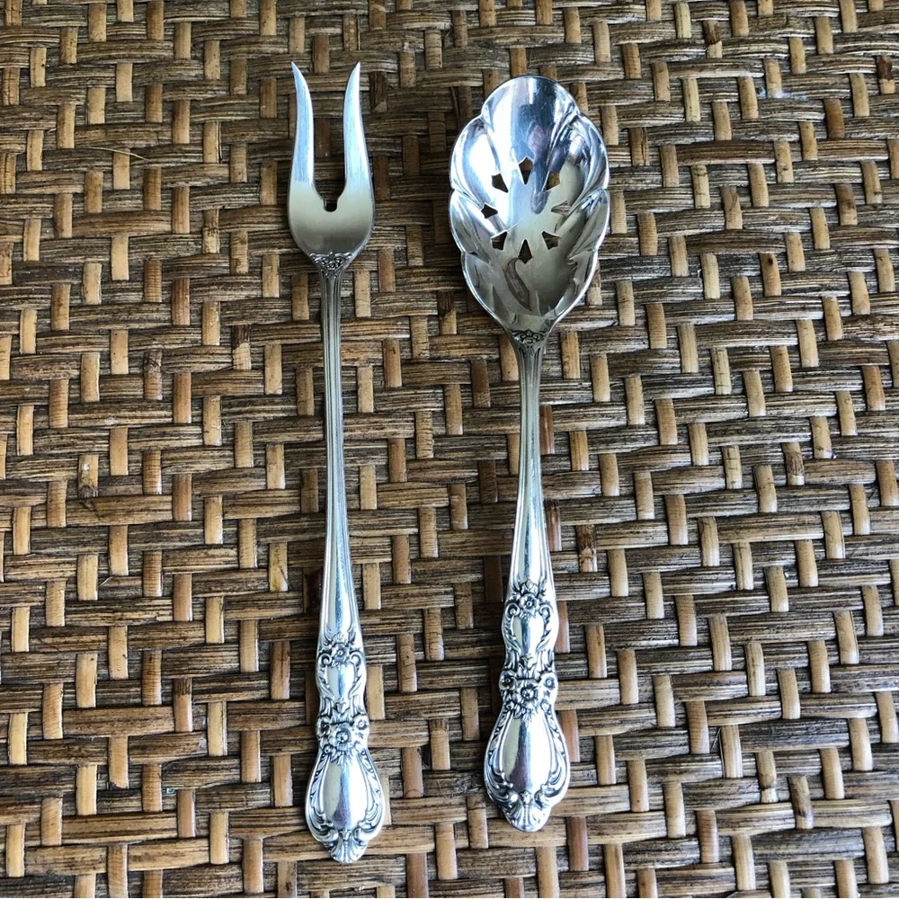 1847 Rogers Bros Heritage Condiment Set - Cocktail Fork & Sugar Sifter Spoon